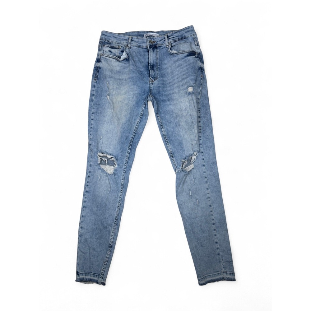 Zara Man Light Wash Distressed Ripped Slim Fit Denim Jeans Size 34